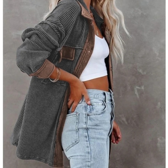 VICI DOLLS RIGO Boutique Mineral Wash Waffle Thermal Button down Shacket XS - Picture 2 of 6